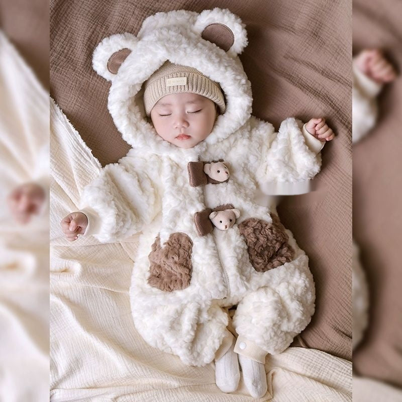 Fleece Lined Padded Warm Keeping Going Out Rompers Coat