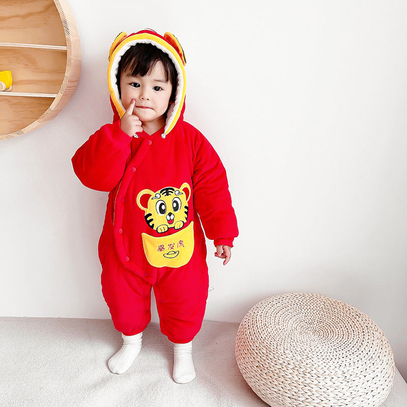 Winter Fleece-lined Fleece-lined Cotton Rompers Infant Warm Thickened Jumpsuit