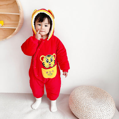 Winter Fleece-lined Fleece-lined Cotton Rompers Infant Warm Thickened Jumpsuit