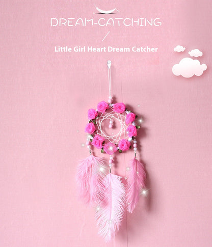 Women's Dreamcatcher Wind Chimes Room Decorative Pink Ostrich Feather Ornaments