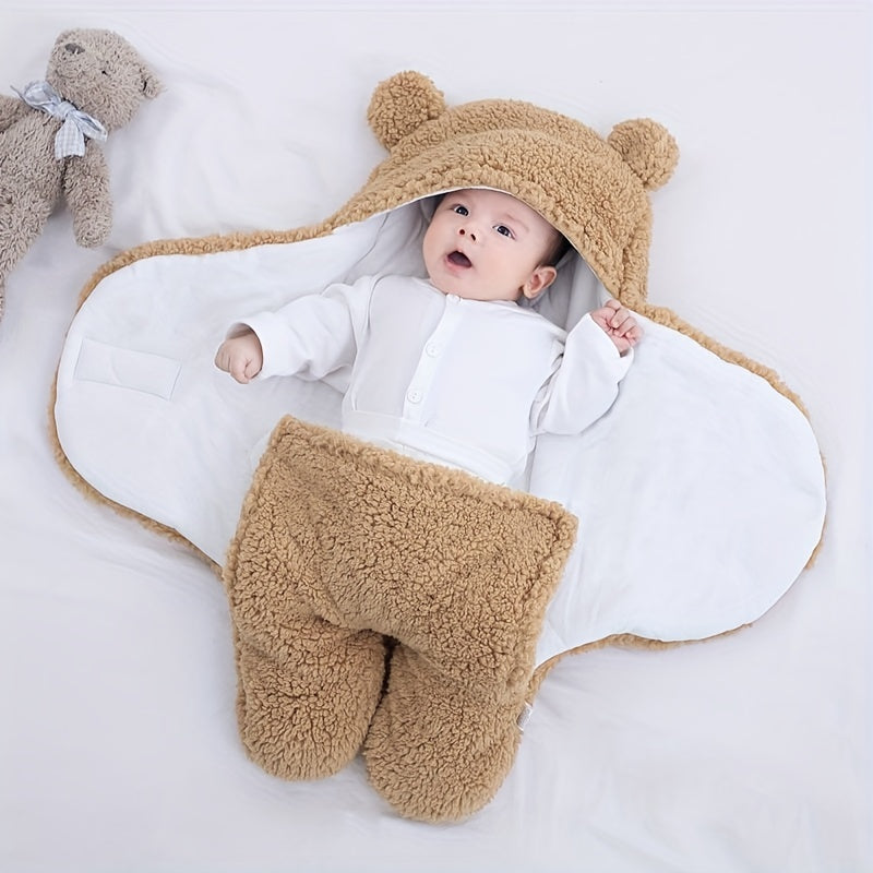 Winter Baby Sleeping Bag Bear Nap Printed Sleeping Bag, Suitable For Babies Aged 0-10 Months, Soft Nap Mat With Removable Pillow