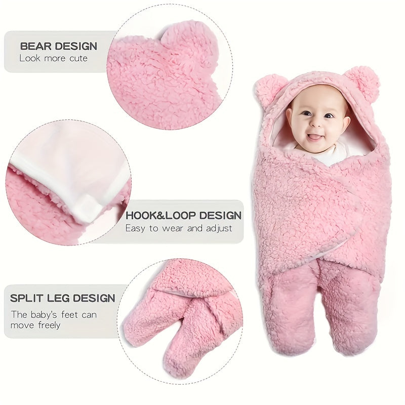Winter Baby Sleeping Bag Bear Nap Printed Sleeping Bag, Suitable For Babies Aged 0-10 Months, Soft Nap Mat With Removable Pillow