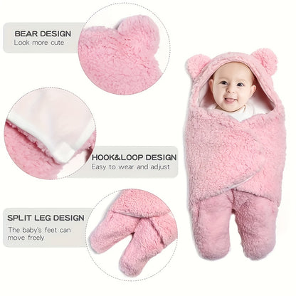 Winter Baby Sleeping Bag Bear Nap Printed Sleeping Bag, Suitable For Babies Aged 0-10 Months, Soft Nap Mat With Removable Pillow