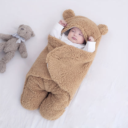 Winter Baby Sleeping Bag Bear Nap Printed Sleeping Bag, Suitable For Babies Aged 0-10 Months, Soft Nap Mat With Removable Pillow