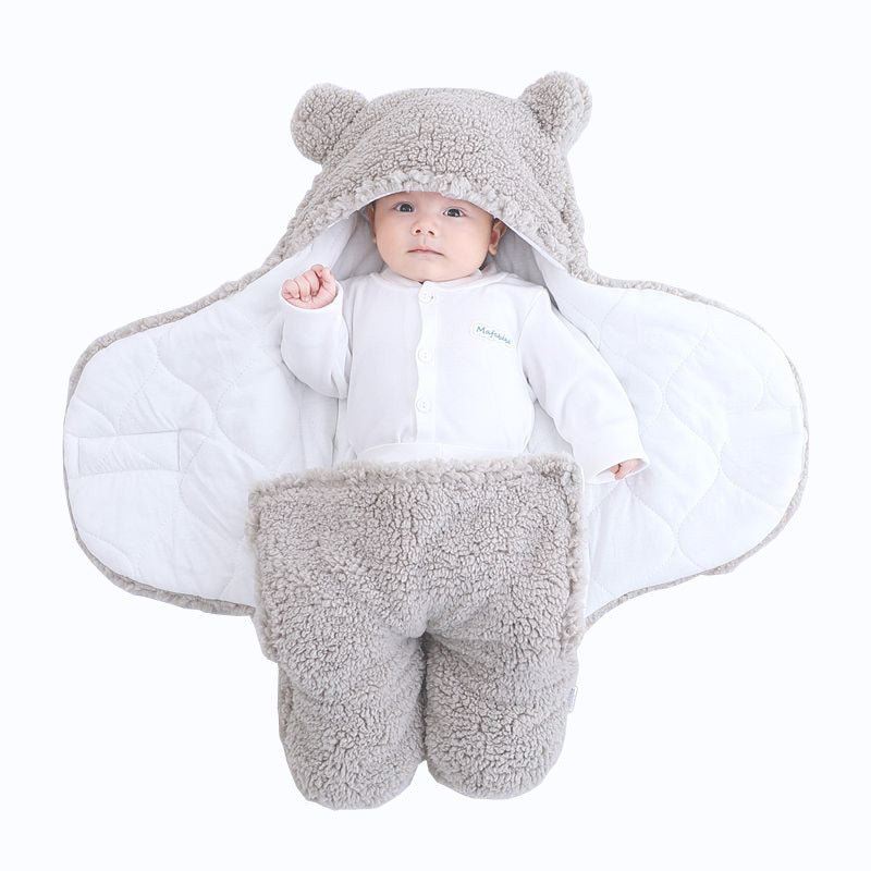 Winter Baby Sleeping Bag Bear Nap Printed Sleeping Bag, Suitable For Babies Aged 0-10 Months, Soft Nap Mat With Removable Pillow