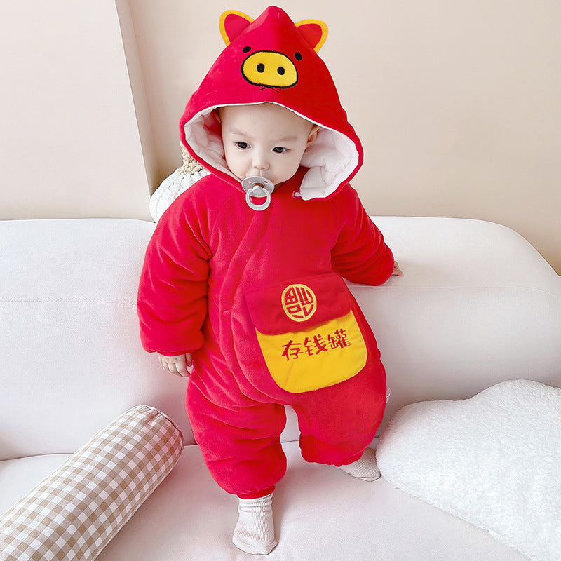 Winter Fleece-lined Fleece-lined Cotton Rompers Infant Warm Thickened Jumpsuit