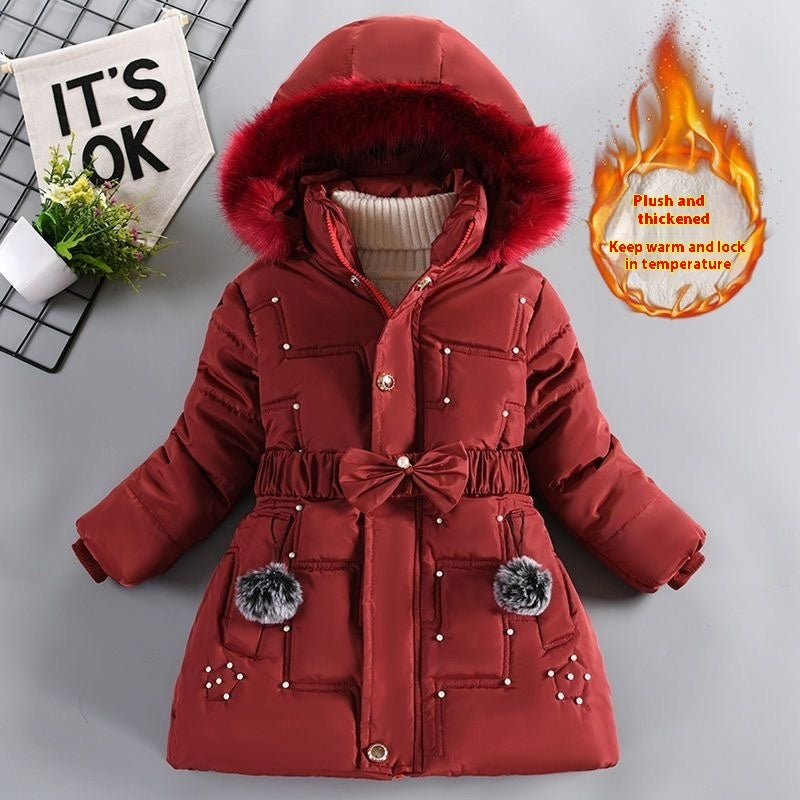 Girls' Winter Clothing Fleece-lined Thickened Fashionable Cotton Jacket