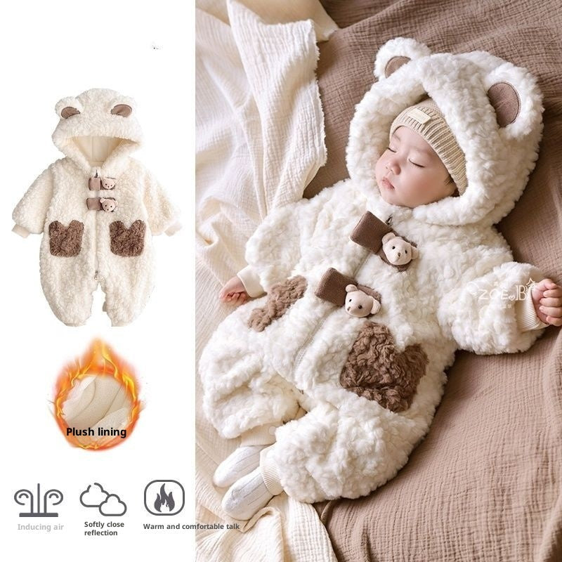 Fleece Lined Padded Warm Keeping Going Out Rompers Coat