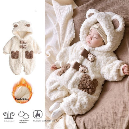 Fleece Lined Padded Warm Keeping Going Out Rompers Coat