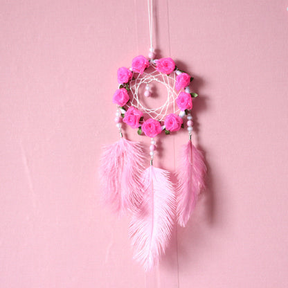 Women's Dreamcatcher Wind Chimes Room Decorative Pink Ostrich Feather Ornaments