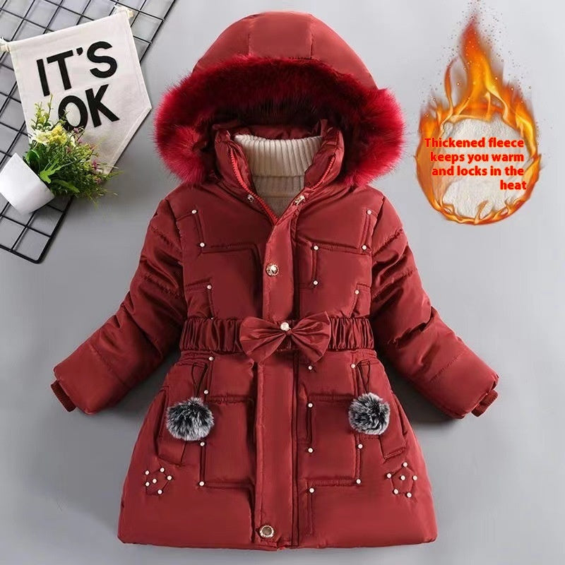 Girls' Winter Clothing Fleece-lined Thickened Fashionable Cotton Jacket