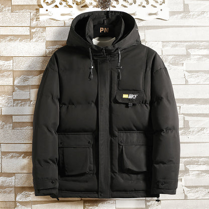 Warm three-dimensional patch pocket padded jacket