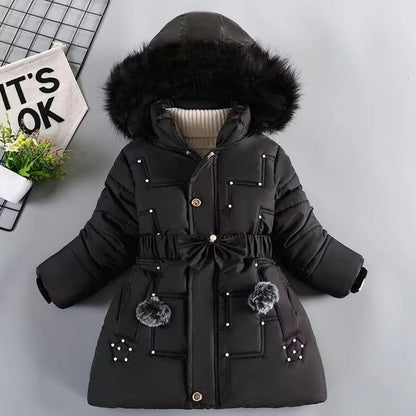 Girls' Winter Clothing Fleece-lined Thickened Fashionable Cotton Jacket