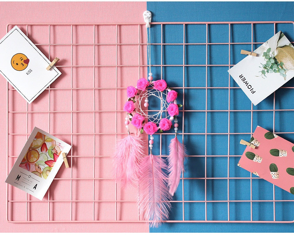 Women's Dreamcatcher Wind Chimes Room Decorative Pink Ostrich Feather Ornaments