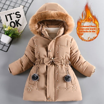 Girls' Winter Clothing Fleece-lined Thickened Fashionable Cotton Jacket