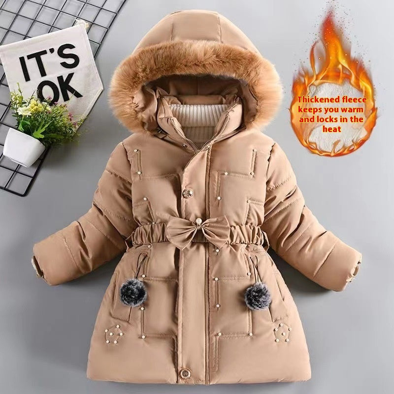 Girls' Winter Clothing Fleece-lined Thickened Fashionable Cotton Jacket