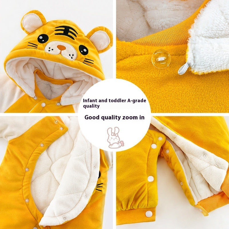 Winter Fleece-lined Fleece-lined Cotton Rompers Infant Warm Thickened Jumpsuit