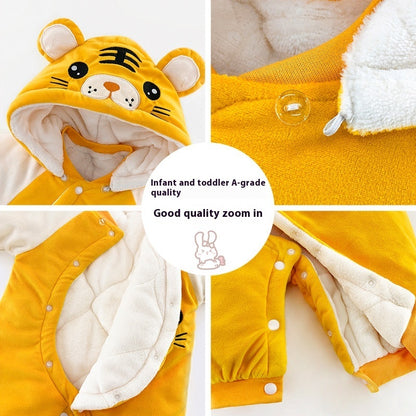 Winter Fleece-lined Fleece-lined Cotton Rompers Infant Warm Thickened Jumpsuit