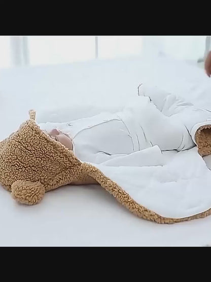 Winter Baby Sleeping Bag Bear Nap Printed Sleeping Bag, Suitable For Babies Aged 0-10 Months, Soft Nap Mat With Removable Pillow